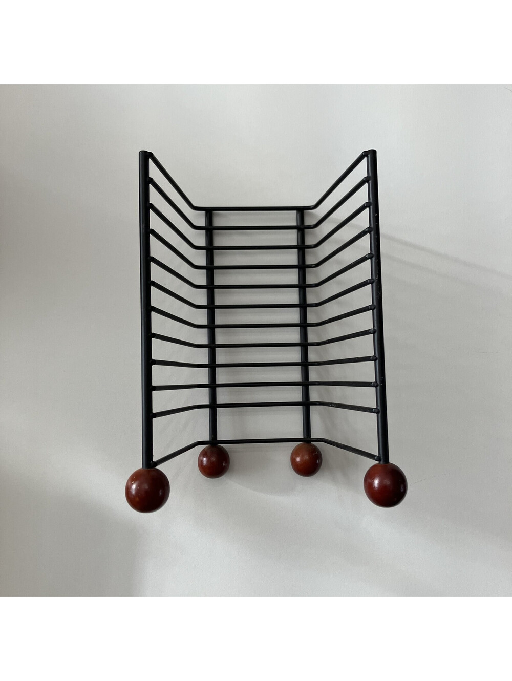 Vintage MCM 11 CD Storage Rack Black Wire Tower Organizer Wood Accent 90s